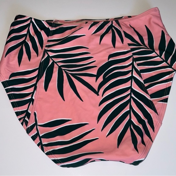 Lime Ricki XL Swimwear High Waisted Bikini Bottom Palm Leaf Pink Green - Picture 3 of 5